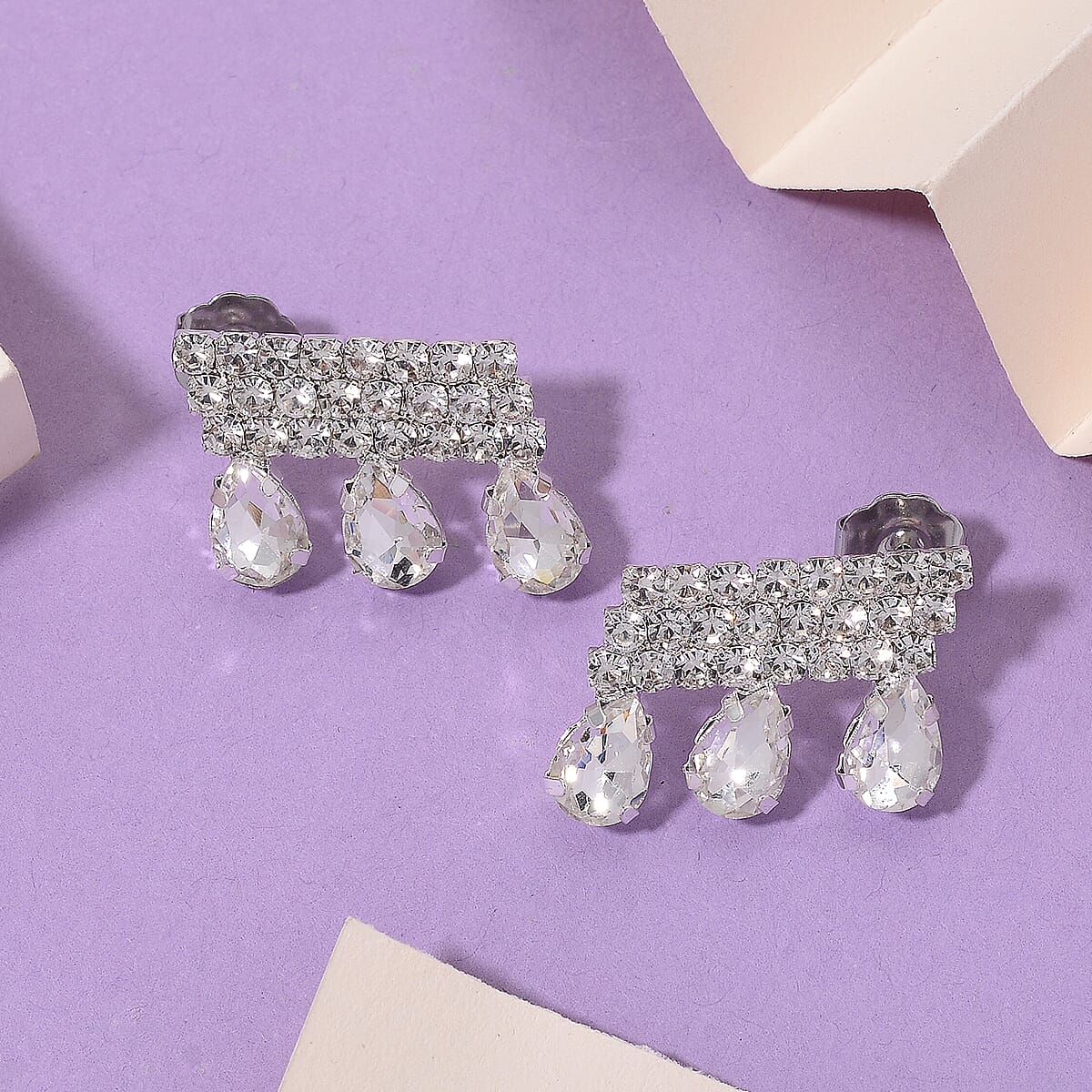 Austrian Crystal Dripping Earrings in Silvertone image number 1