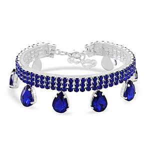 Sparkling Blue Austrian Crystal Dripping Bracelet in Silvertone (7.50-9.50In)