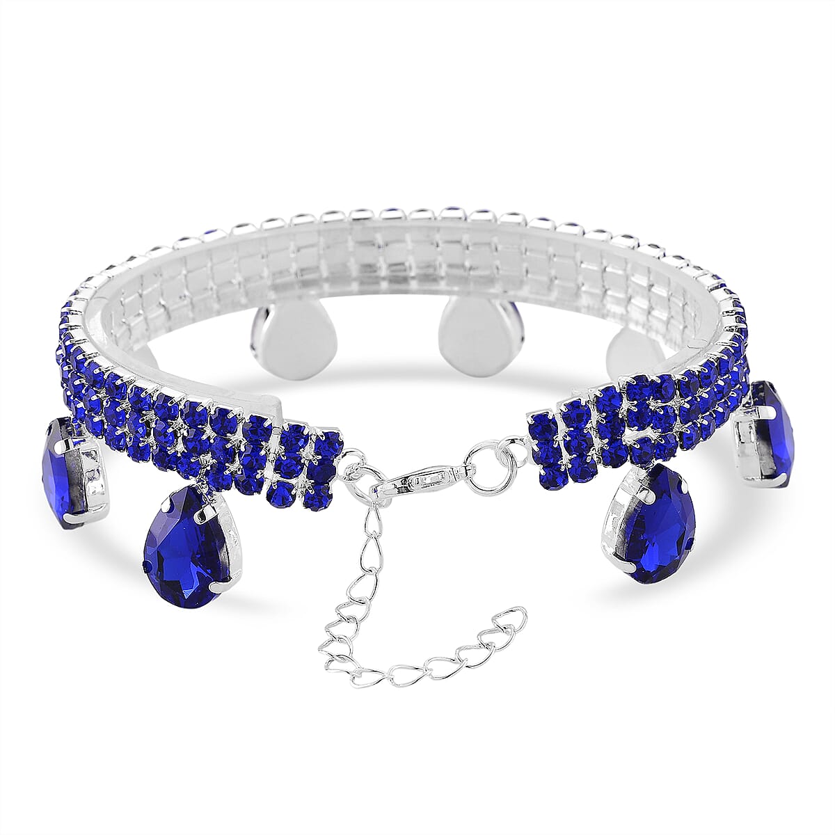 Sparkling Blue Austrian Crystal Dripping Bracelet in Silvertone (7.50-9.50In) image number 3