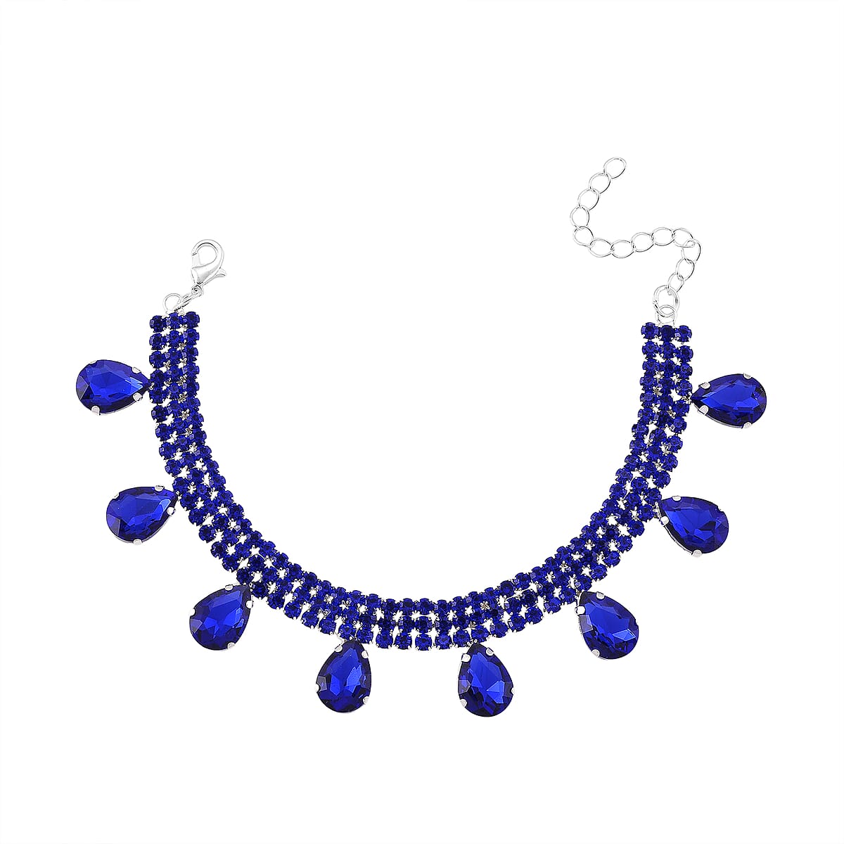 Sparkling Blue Austrian Crystal Dripping Bracelet in Silvertone (7.50-9.50In) image number 4