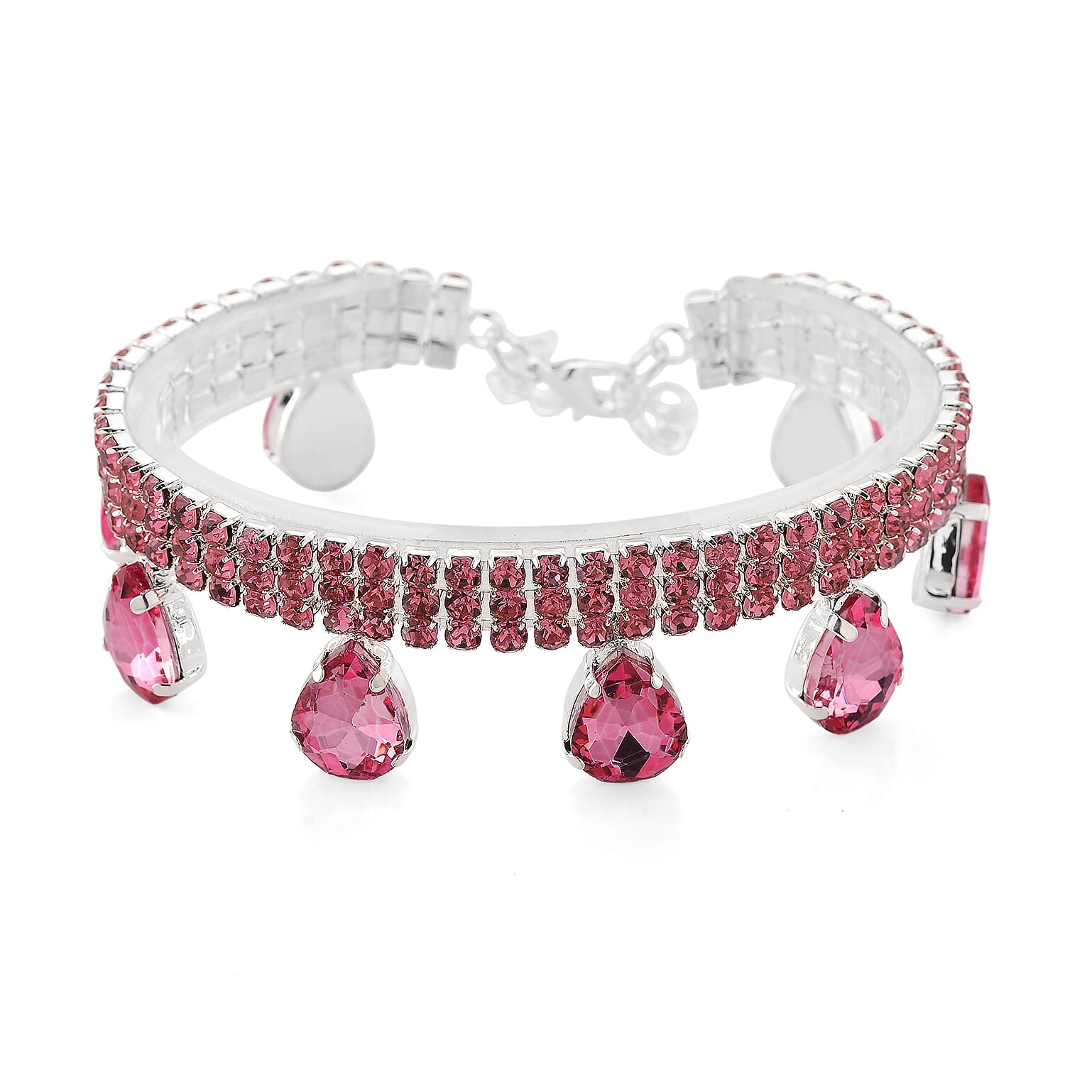 Sparkling Pink Austrian Crystal Dripping Bracelet in Silvertone (7.50-9.50In)