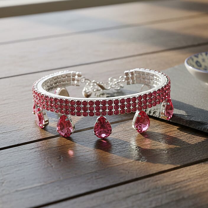 Sparkling Pink Austrian Crystal Dripping Bracelet in Silvertone (7.50-9.50In)