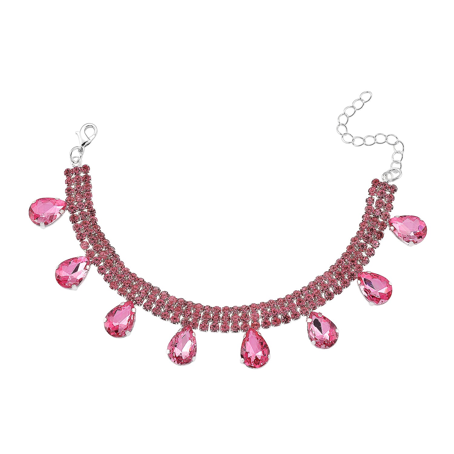 Sparkling Pink Austrian Crystal Dripping Bracelet in Silvertone (7.50-9.50In)