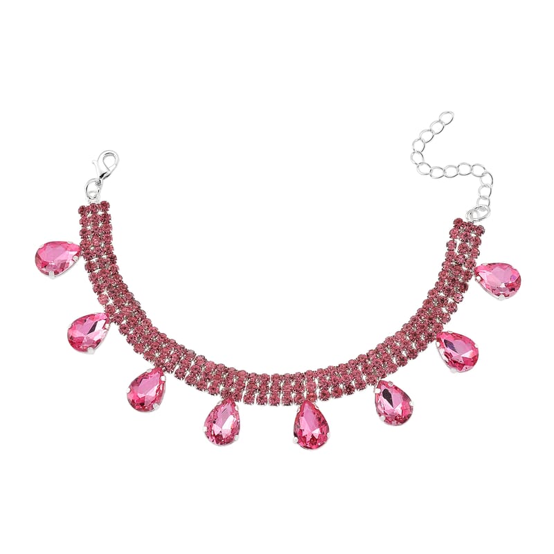 Sparkling Pink Austrian Crystal Dripping Bracelet in Silvertone (7.50-9.50In)