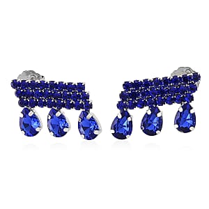 Blue Austrian Crystal Dripping Earrings in Silvertone