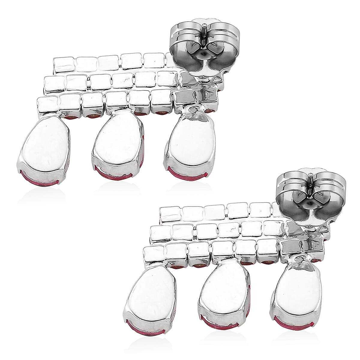 Pink Austrian Crystal Dripping Earrings in Silvertone image number 3