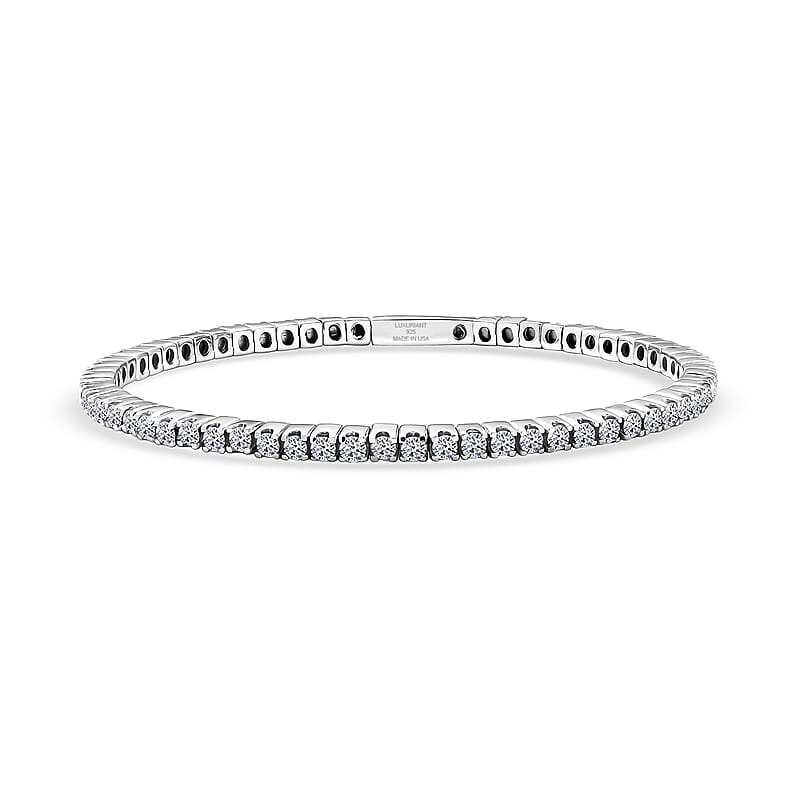 Luxuriant Lab Grown Diamond G-H SI 5.00 ctw Bangle Bracelet in Rhodium Over Sterling Silver and Stainless Steel (7.50 In)
