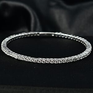 Luxuriant Lab Grown Diamond G-H SI 5.00 ctw Bangle Bracelet in Rhodium Over Sterling Silver and Stainless Steel (7.50 In) 