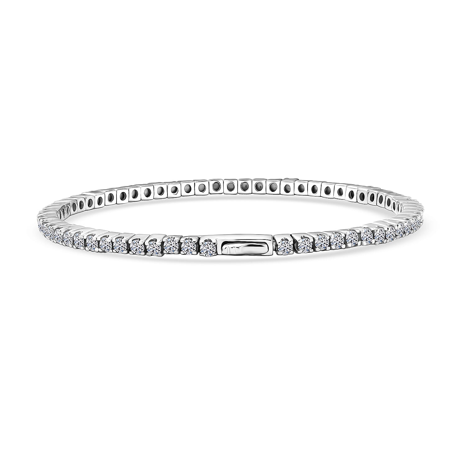 Luxuriant Lab Grown Diamond G-H SI 5.00 ctw Bangle Bracelet in Rhodium Over Sterling Silver and Stainless Steel (7.50 In) 