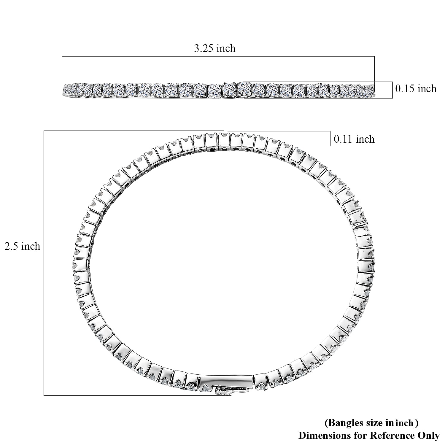 Luxuriant Lab Grown Diamond G-H SI 5.00 ctw Bangle Bracelet in Rhodium Over Sterling Silver and Stainless Steel (7.50 In) 