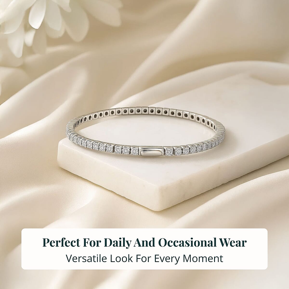 Luxuriant Lab Grown Diamond Bangle 5.00 ctw Bracelet in Rhodium Over Sterling Silver and Stainless Steel (7.50 In)  image number 5