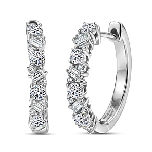 Luxuriant Lab Grown Diamond G-H SI 0.75 ctw Romanesque Line Earrings in Rhodium Over Sterling Silver