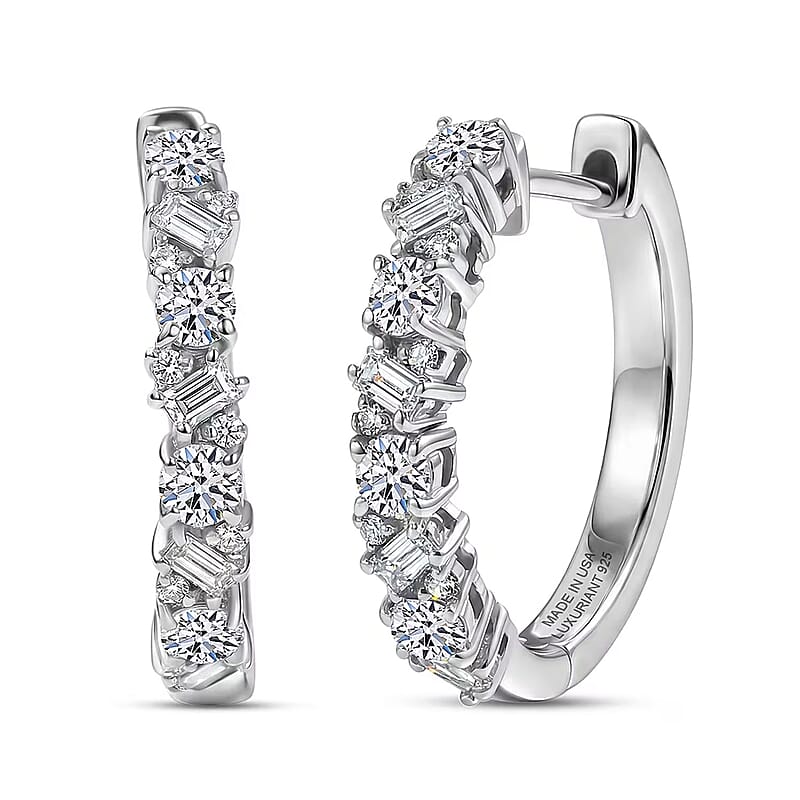 Luxuriant Lab Grown Diamond G-H SI 0.75 ctw Romanesque Line Earrings in Rhodium Over Sterling Silver