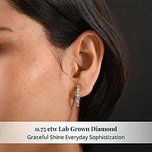 Luxuriant Lab Grown Diamond G-H SI 0.75 ctw Romanesque Line Earrings in Rhodium Over Sterling Silver