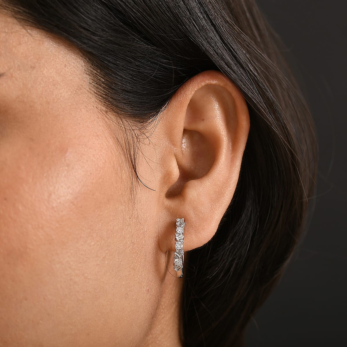 Luxuriant Lab Grown Diamond G-H SI 0.75 ctw Romanesque Line Earrings in Rhodium Over Sterling Silver image number 2