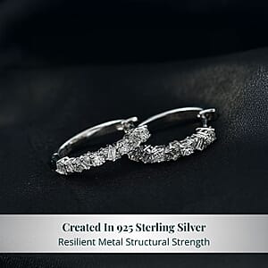 Luxuriant Lab Grown Diamond G-H SI 0.75 ctw Romanesque Line Earrings in Rhodium Over Sterling Silver