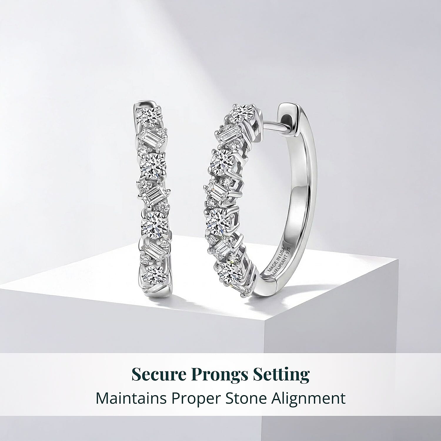 Luxuriant Lab Grown Diamond G-H SI 0.75 ctw Romanesque Line Earrings in Rhodium Over Sterling Silver
