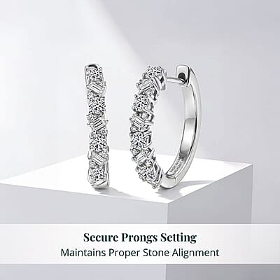 Luxuriant Lab Grown Diamond G-H SI 0.75 ctw Romanesque Line Earrings in Rhodium Over Sterling Silver