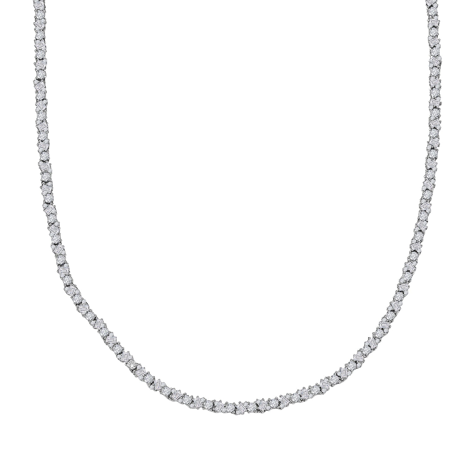 Luxuriant Lab Grown Diamond G-H SI 7.25 ctw Romanesque Line Necklace in Rhodium Over Sterling Silver 18 Inches