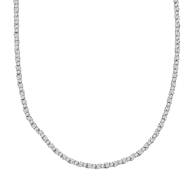 Luxuriant Lab Grown Diamond G-H SI 7.25 ctw Romanesque Line Necklace in Rhodium Over Sterling Silver 18 Inches