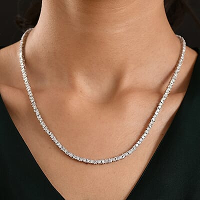 Luxuriant Lab Grown Diamond G-H SI 7.25 ctw Romanesque Line Necklace in Rhodium Over Sterling Silver 18 Inches