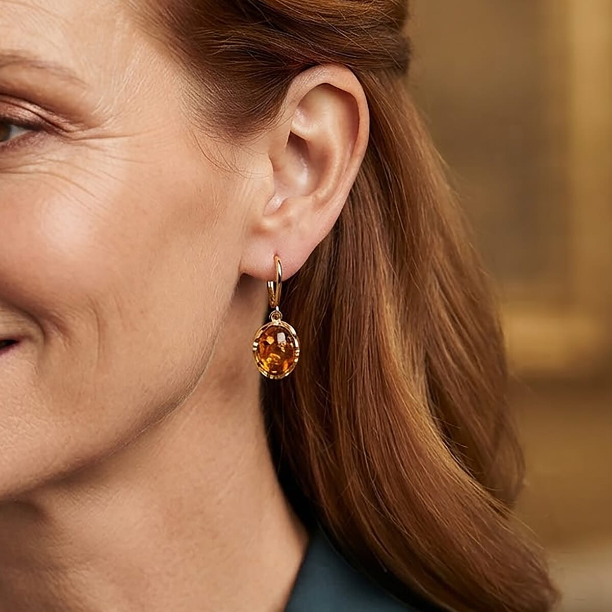Baltic Amber Earrings in 14K Yellow Gold Over Sterling Silver 