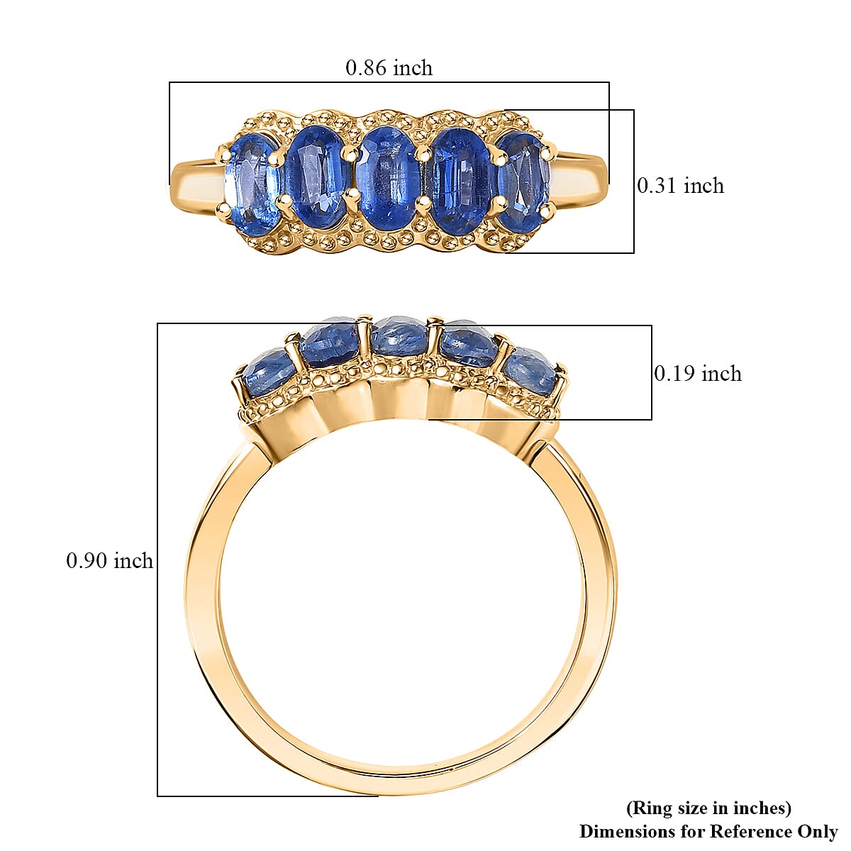 EverTrue Kashmir Kyanite 1.15 ctw 5 Stone Band Ring in 18K YG Plated (Size 10.0)