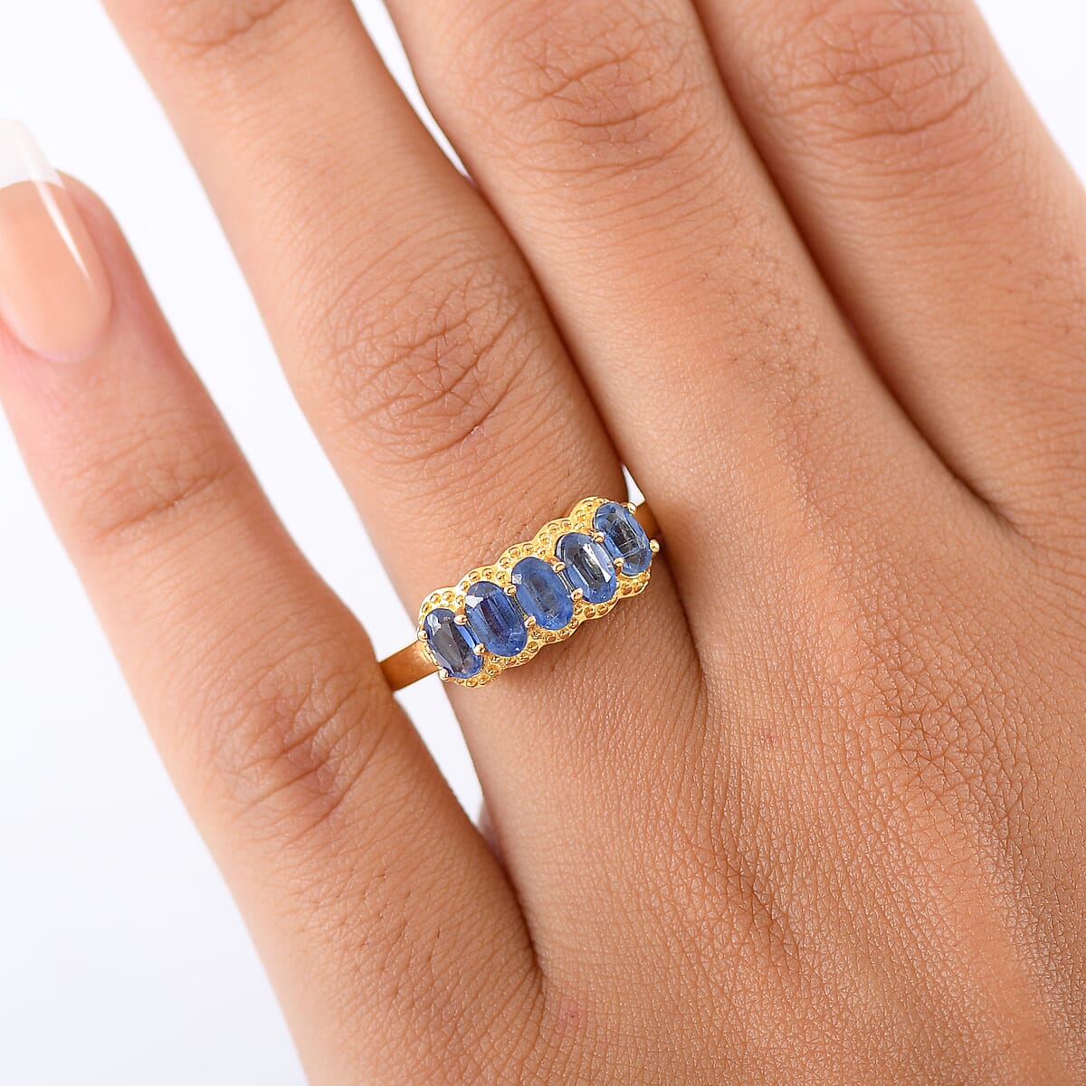 EverTrue Kashmir Kyanite 5 Stone Band Ring in 18K YG Plated 1.60 ctw (Size 5.0) image number 2