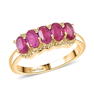 EverTrue Niassa Ruby (FF) 1.65 ctw 5 Stone Ring in 18K YG Plated (Size 10.0)