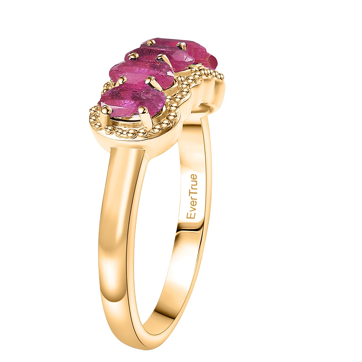 EverTrue Niassa Ruby (FF) 1.65 ctw 5 Stone Ring in 18K YG Plated (Size 10.0) image number 3