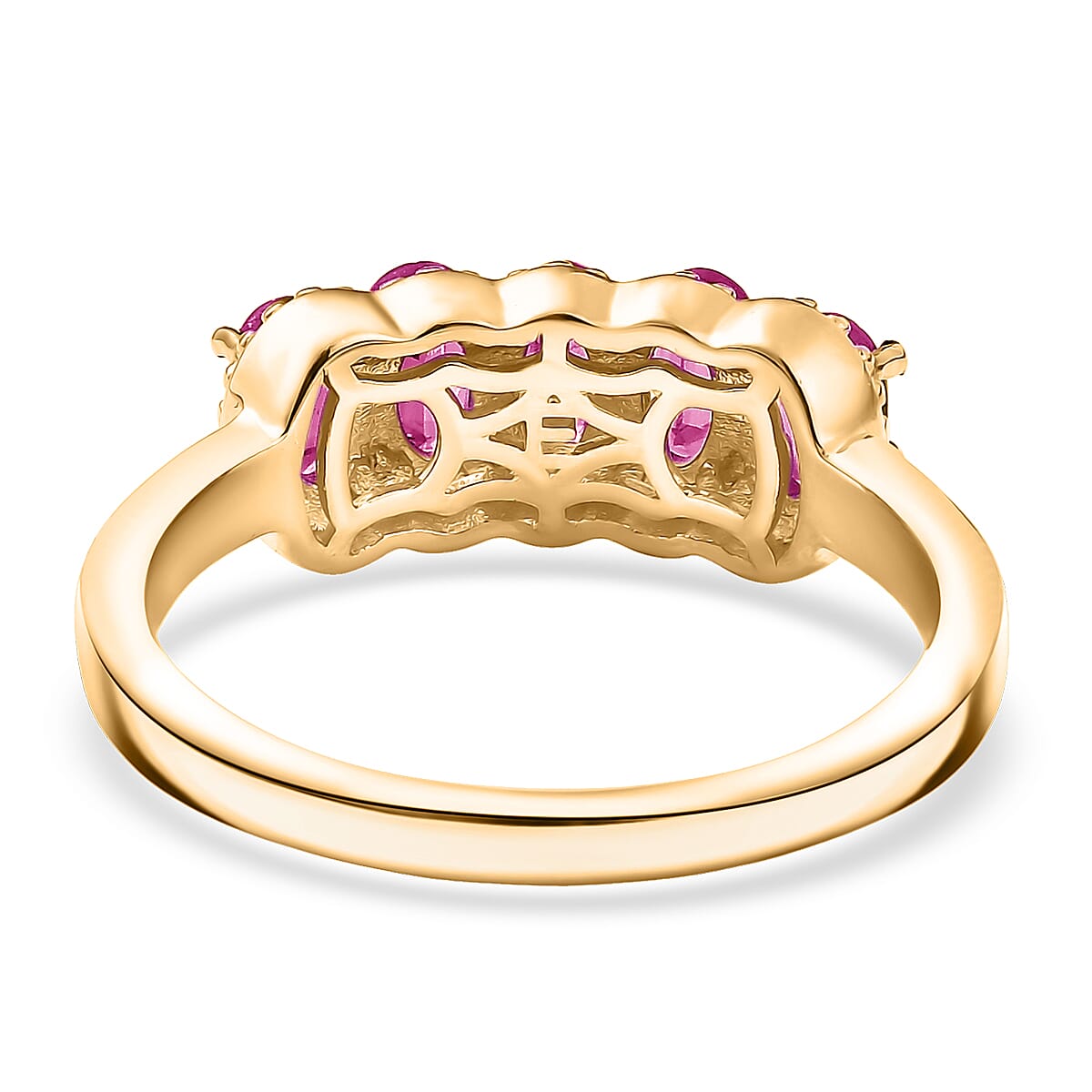 EverTrue Niassa Ruby (FF) 1.65 ctw 5 Stone Ring in 18K YG Plated (Size 10.0) image number 4