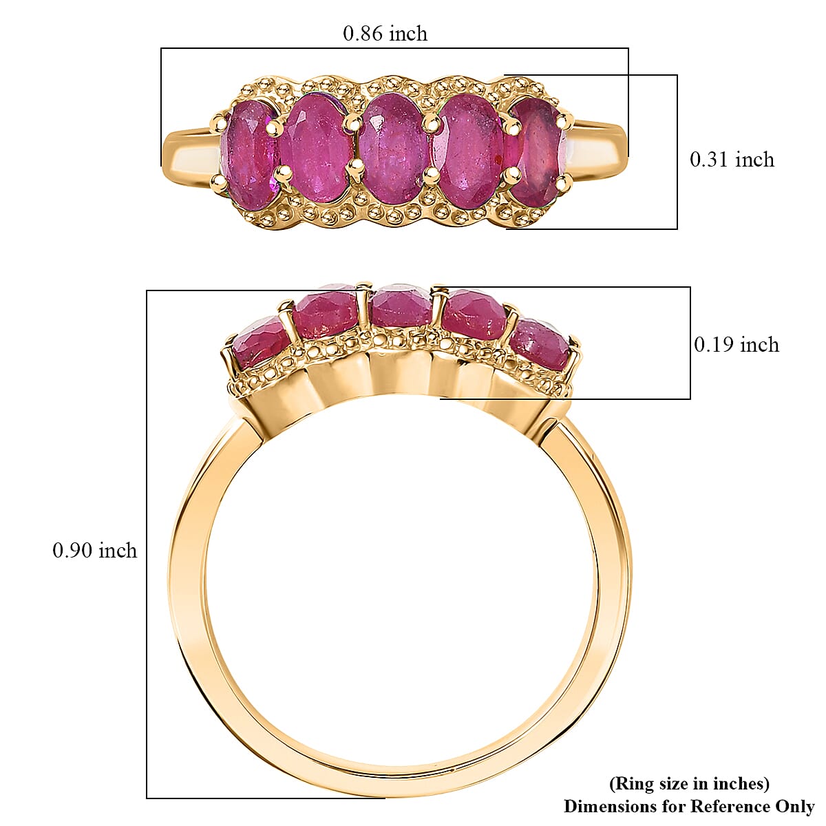 EverTrue Niassa Ruby (FF) 1.65 ctw 5 Stone Ring in 18K YG Plated (Size 10.0) image number 5