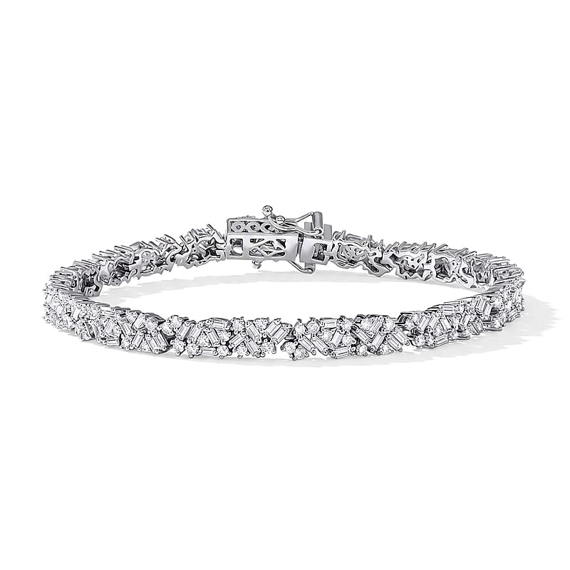 Luxuriant Lab Grown Diamond G-H SI 4.00 ctw Matrix Link Bracelet in Rhodium Over Sterling Silver (6.50 In)