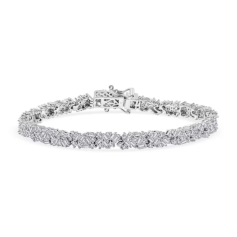 Luxuriant Lab Grown Diamond G-H SI 4.00 ctw Matrix Link Bracelet in Rhodium Over Sterling Silver (8.00 In)