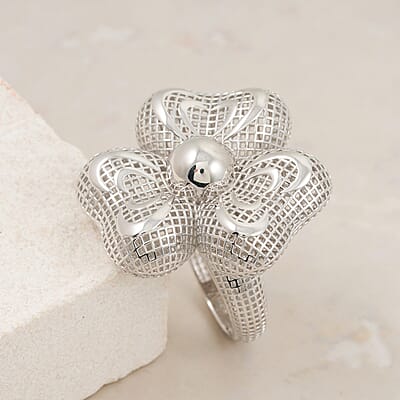 D'Joy Orchid Floral Ring in Rhodium Over Sterling Silver (Size 7.0) 6.25 Grams