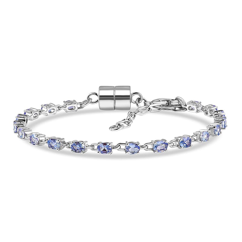 EverTrue Tanzanite 3.30 ctw River of Serenity Bracelet in Platinum Bond (6.5-8.0In)