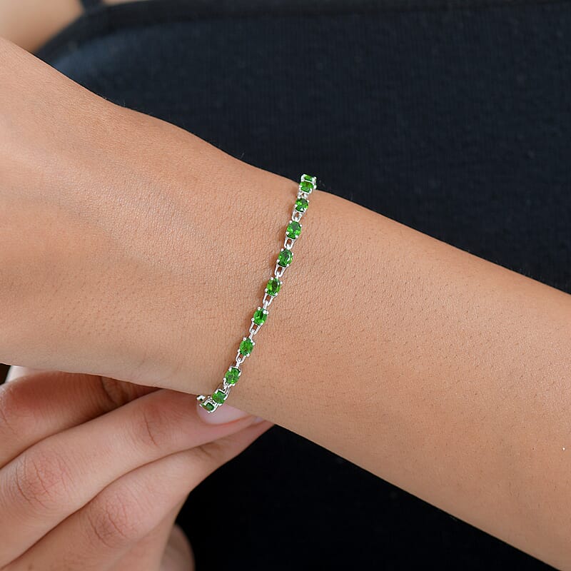  EverTrue Chrome Diopside 3.80 ctw River of Serenity Bracelet in Platinum Bond (6.50-8.0In)