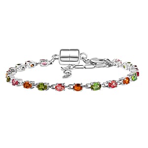 Doorbuster EverTrue Multi-Tourmaline 3.40 ctw River of Serenity Bracelet in Platinum Bond (6.50-8.0In) (Del. in 10-12 Days)