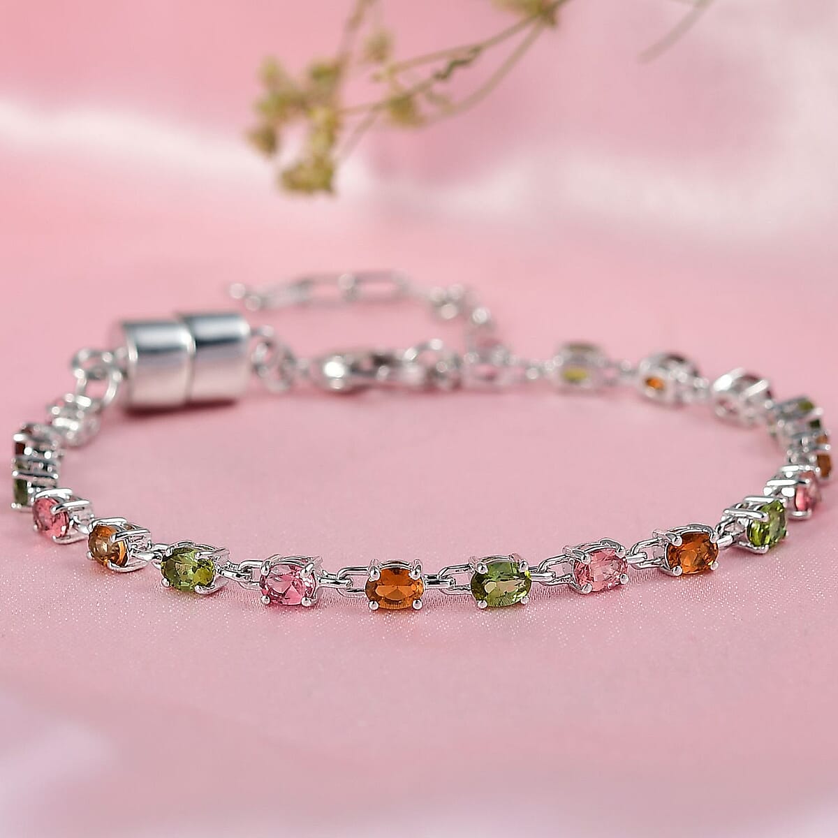 Doorbuster EverTrue Multi-Tourmaline 3.40 ctw River of Serenity Bracelet in Platinum Bond (6.50-8.0In) (Del. in 10-12 Days) image number 1