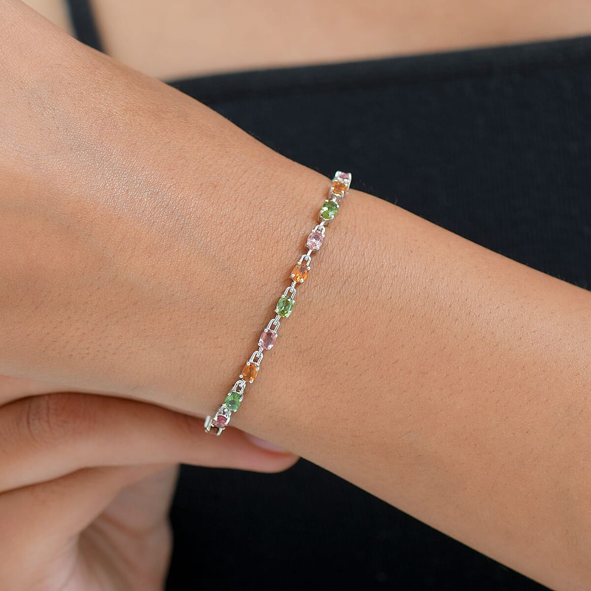 Doorbuster EverTrue Multi-Tourmaline 3.40 ctw River of Serenity Bracelet in Platinum Bond (6.50-8.0In) (Del. in 10-12 Days) image number 2