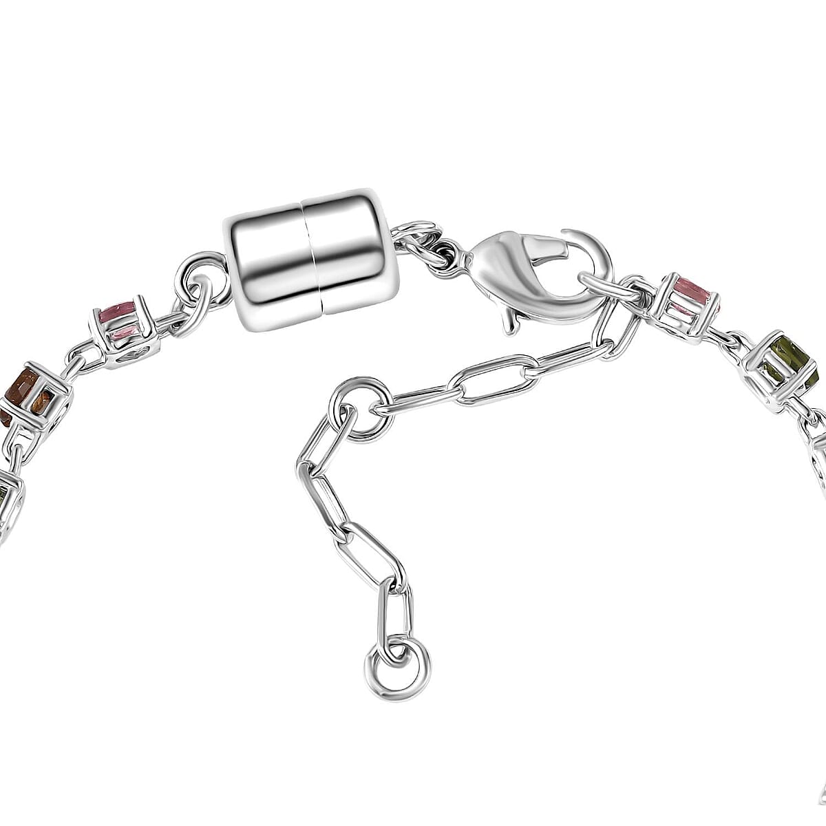 Doorbuster EverTrue Multi-Tourmaline 3.40 ctw River of Serenity Bracelet in Platinum Bond (6.50-8.0In) (Del. in 10-12 Days) image number 3