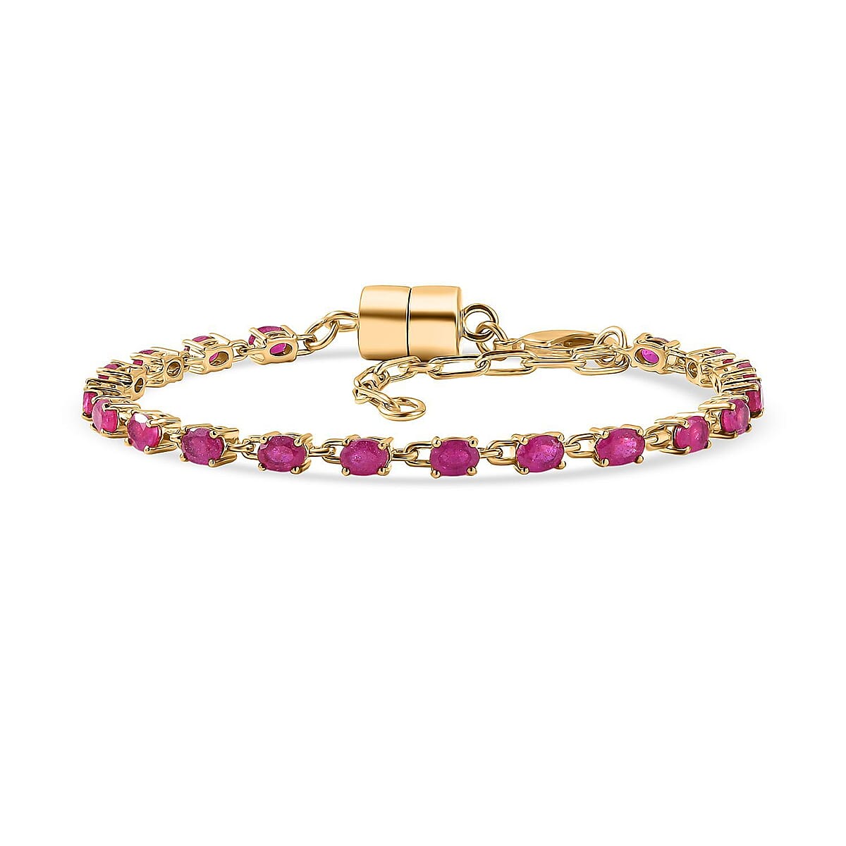 Doorbuster EverTrue Niassa Ruby (FF) 4.85 ctw River of Serenity Bracelet in 18K Yellow Gold Plated (6.50-8.0In) (Del. in 10-12 Days)  image number 0