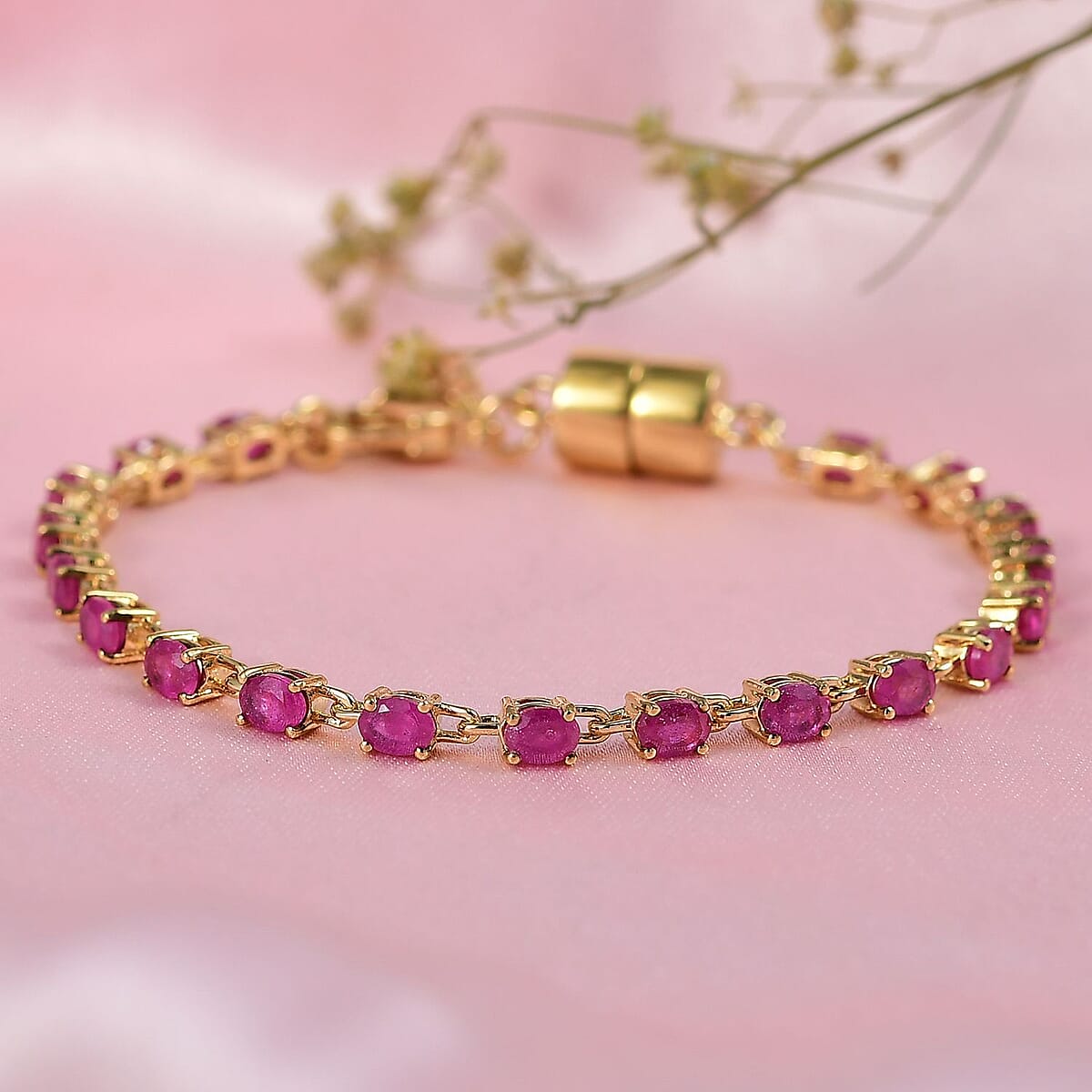 Doorbuster EverTrue Niassa Ruby (FF) 4.85 ctw River of Serenity Bracelet in 18K Yellow Gold Plated (6.50-8.0In) (Del. in 10-12 Days)  image number 1