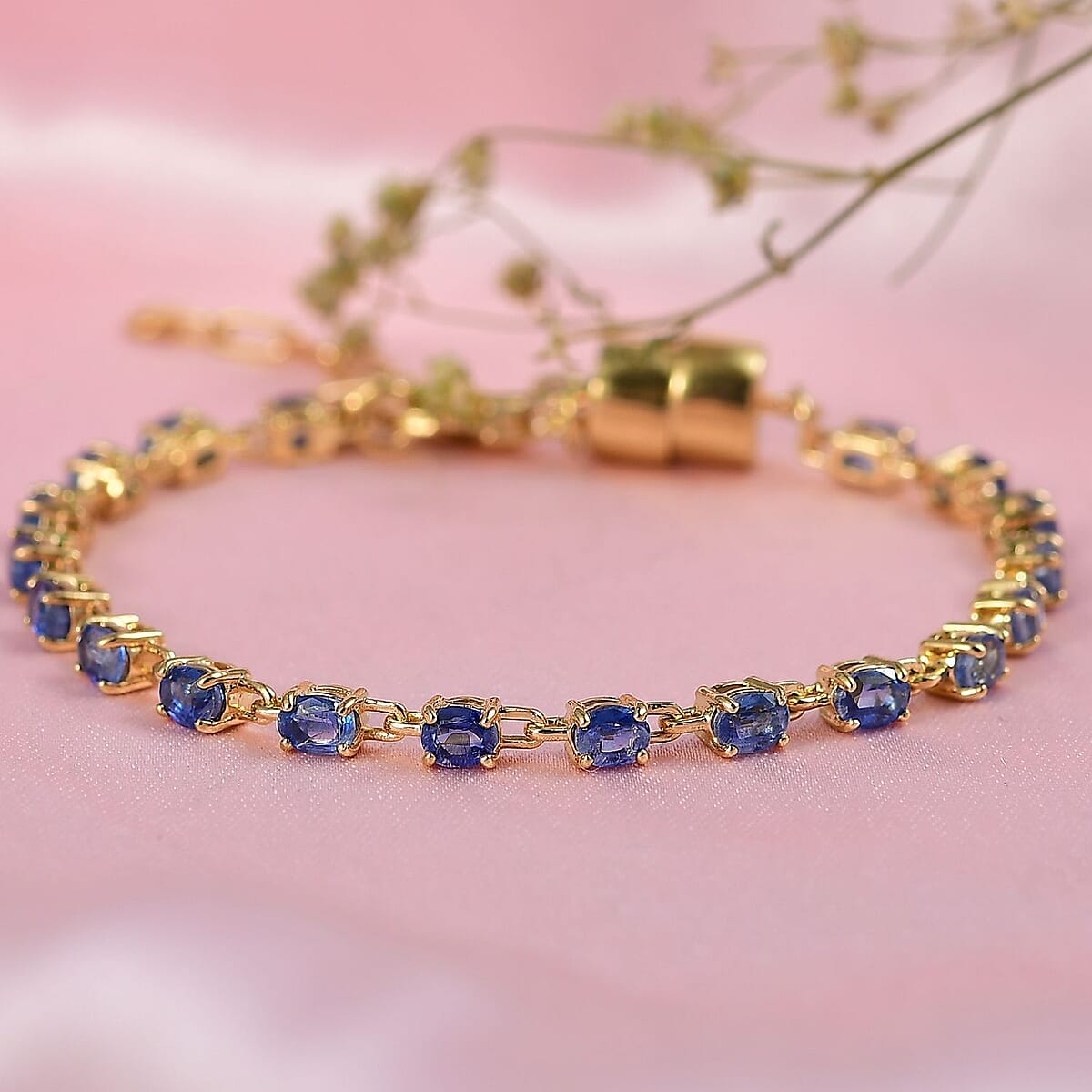 Doorbuster EverTrue Kashmir Kyanite 4.60 ctw River of Serenity Bracelet in 18K Yellow Gold Plated (6.5-8.0In) (Del. in 10-12 Days)  image number 1