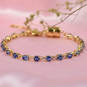  EverTrue Kashmir Kyanite 4.60 ctw River of Serenity Bracelet in 18K Yellow Gold Plated (6.5-8.0In)