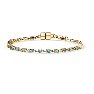 Doorbuster EverTrue Madagascar Blue Apatite 4.00 ctw River of Serenity Bracelet in 18K YG Plated (6.5-8.0In) (Del. in 10-12 Days) 