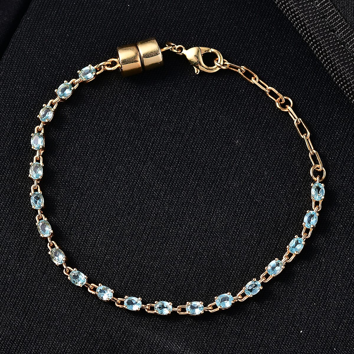 Doorbuster EverTrue Madagascar Blue Apatite 4.00 ctw River of Serenity Bracelet in 18K YG Plated (6.5-8.0In) (Del. in 10-12 Days)  image number 1