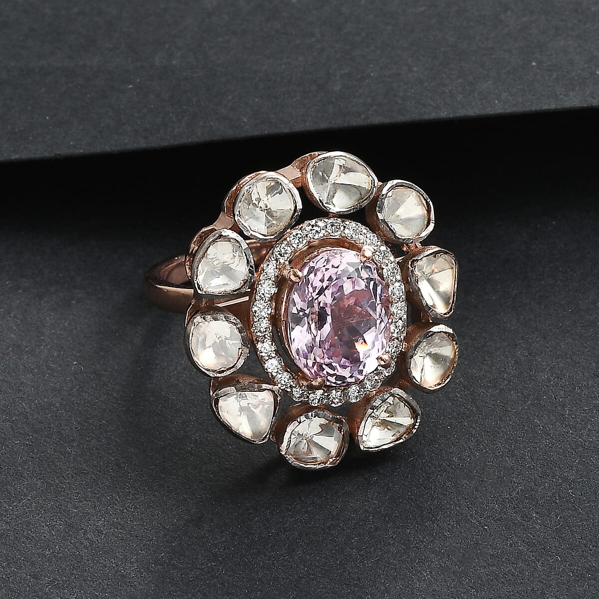 D'Joy Martha Rocha Kunzite, Lab Grown Polki Diamond Ring in 18K Vermeil RG Over Sterling Silver 5.10 ctw (Size 10.0) (Del. in 7-10 Days) image number 1