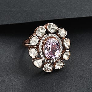 D'Joy Martha Rocha Kunzite, Lab Grown Polki Diamond Ring in 18K Vermeil RG Over Sterling Silver 5.10 ctw (Size 10.0)