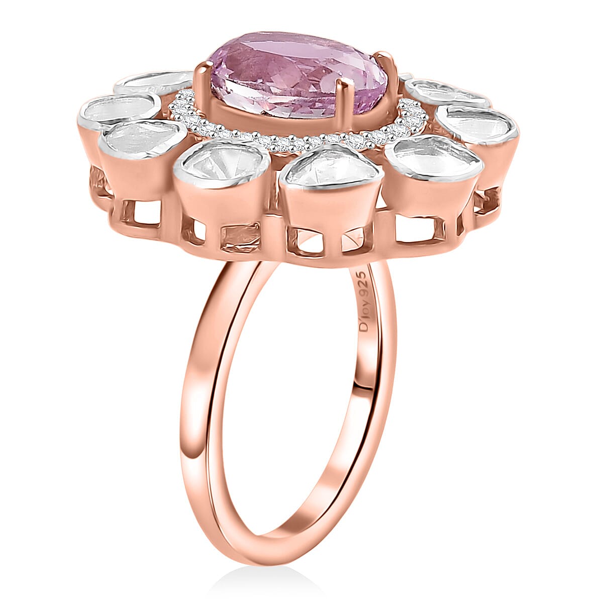 D'Joy Martha Rocha Kunzite, Lab Grown Polki Diamond Ring in 18K Vermeil RG Over Sterling Silver 5.10 ctw (Size 10.0) (Del. in 7-10 Days) image number 3